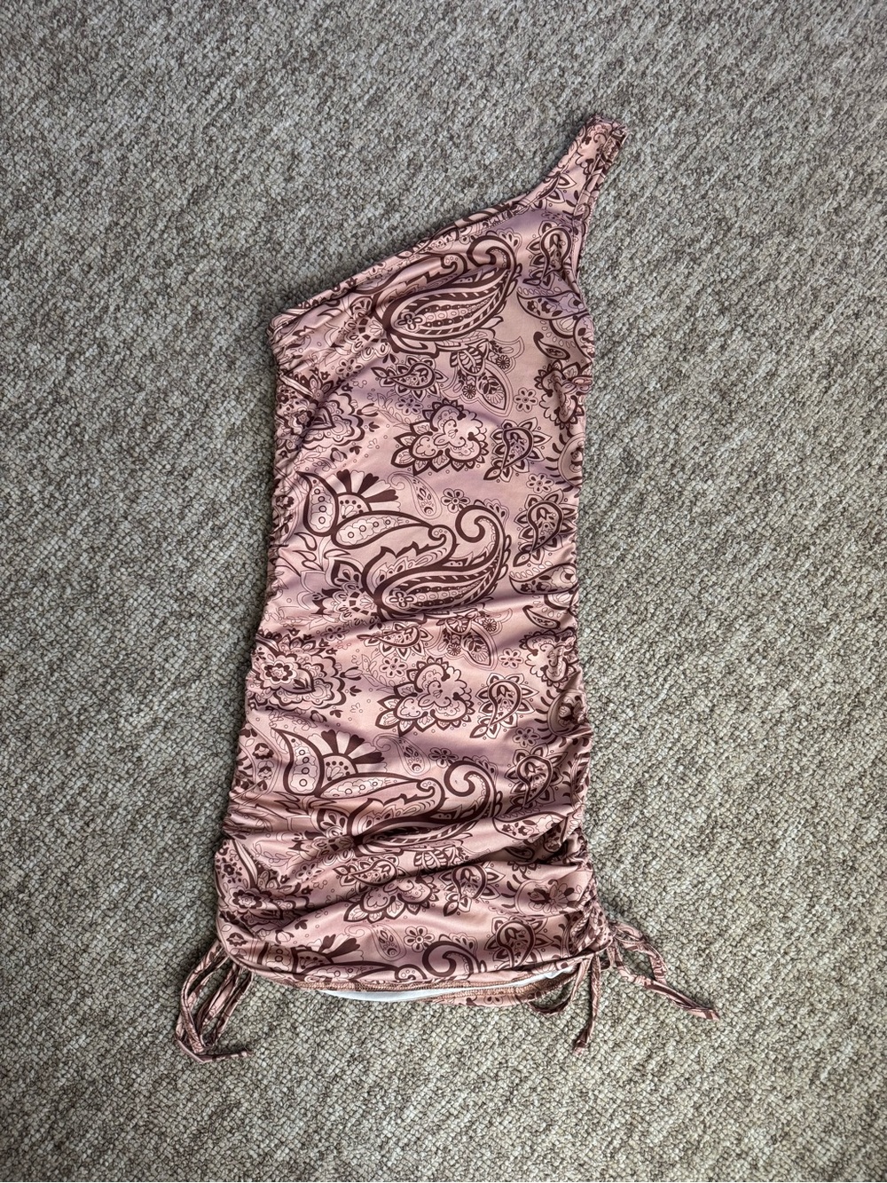 Women's Ruched One-Shoulder Paisley Print Mini Dress XS